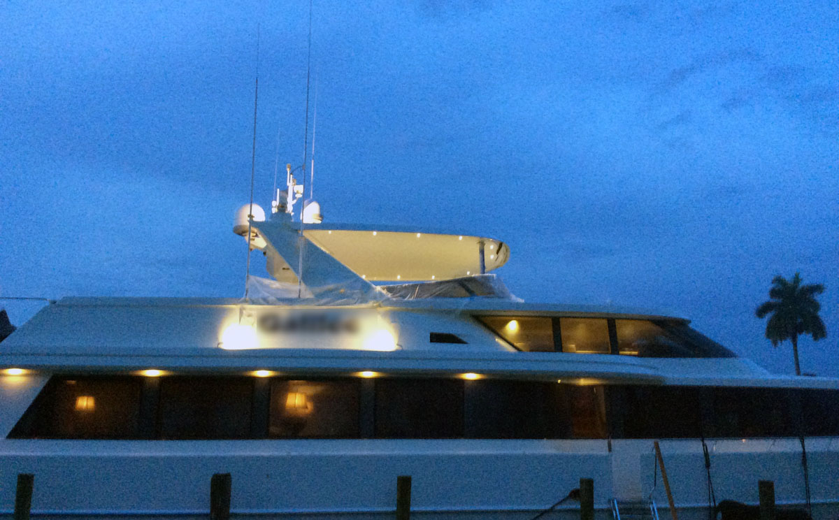 marine LED recessed light installed on big motor yacht