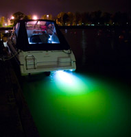 power boat with Dr. LED underwater light at night